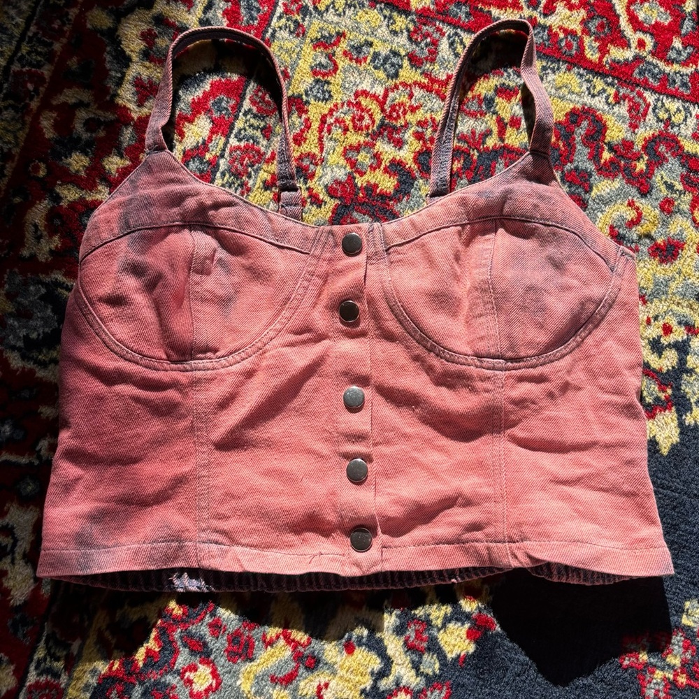 Cropped pink denim tank